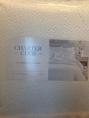 NWT Charter Club White Textured Full/Queen Comforter Set